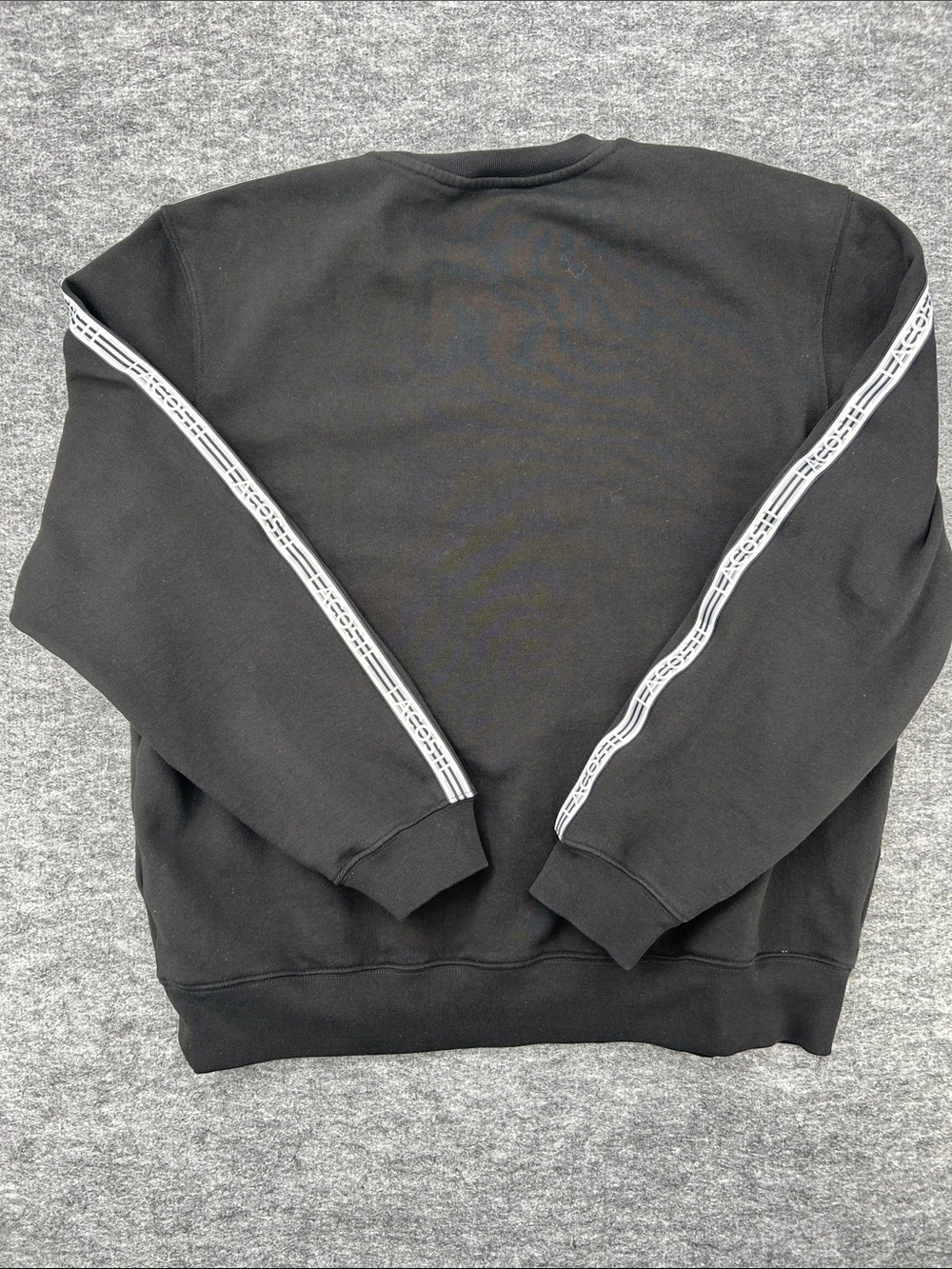 Lacoste Black Crewneck Sweatshirt with White Sleeve Tape Stripe Band Fleece XXL - Picture 9 of 13